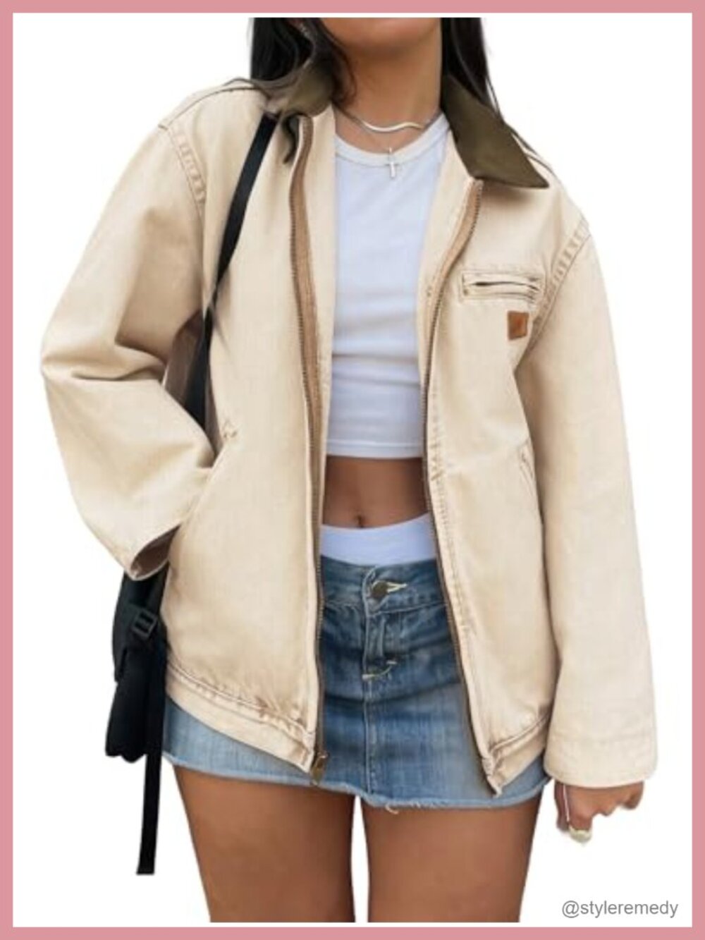 EMMIOL Women Cropped Zip Up Denim Jacket Barn Style